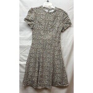 Pink Desert Womens Medium Leopard Print Dress Puff Sleeve A-Line Animal Print